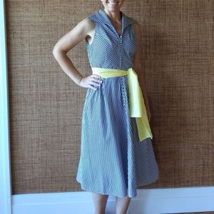 1940's 1950's SEERSUCKER STRIPE DRESS penneys cotton S